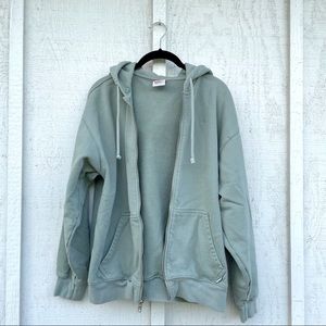 sage green TNA oversized zip up hoodie